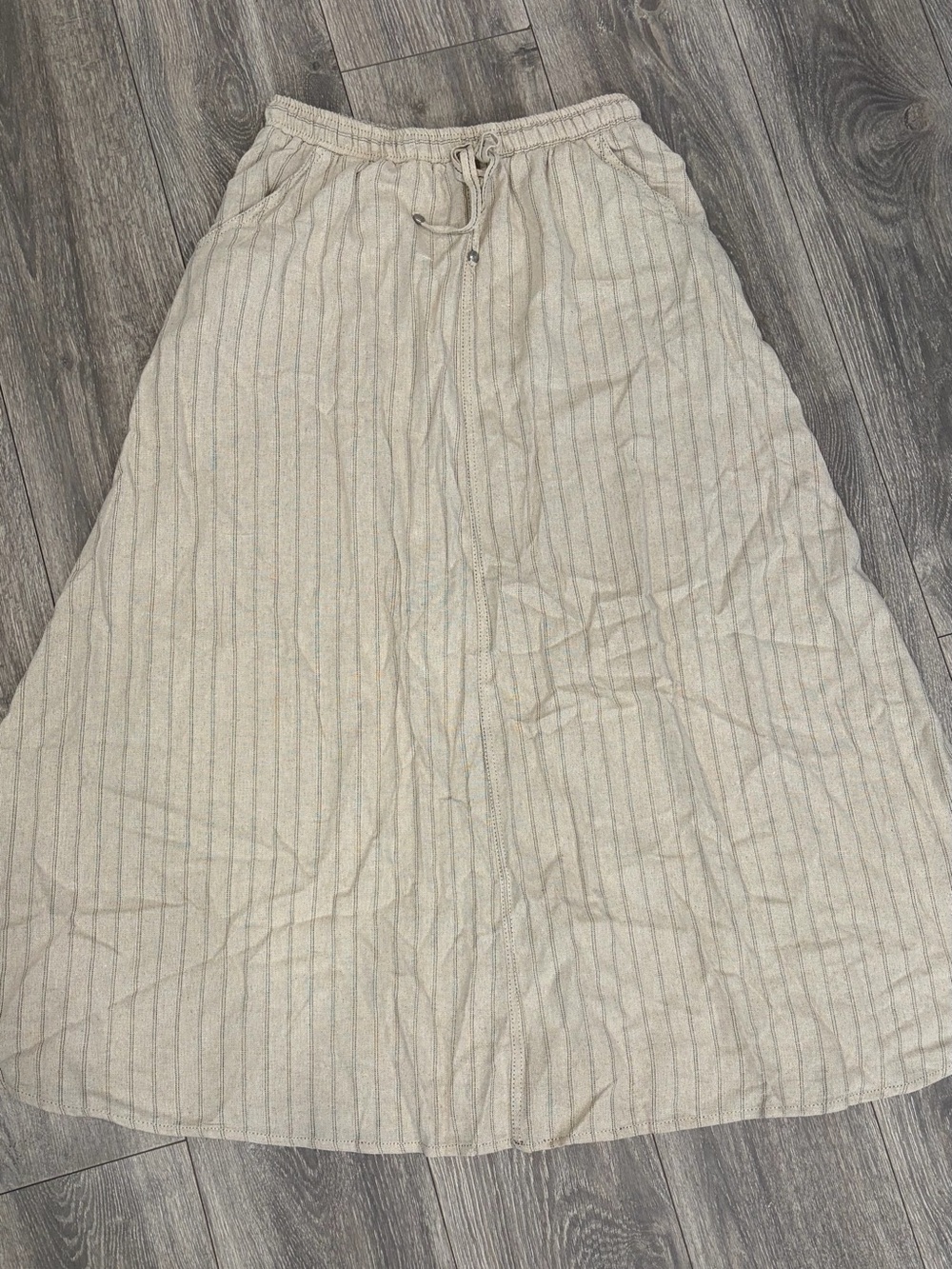 Max Studio Beige Pinstripe Drawstring Maxi Skirt